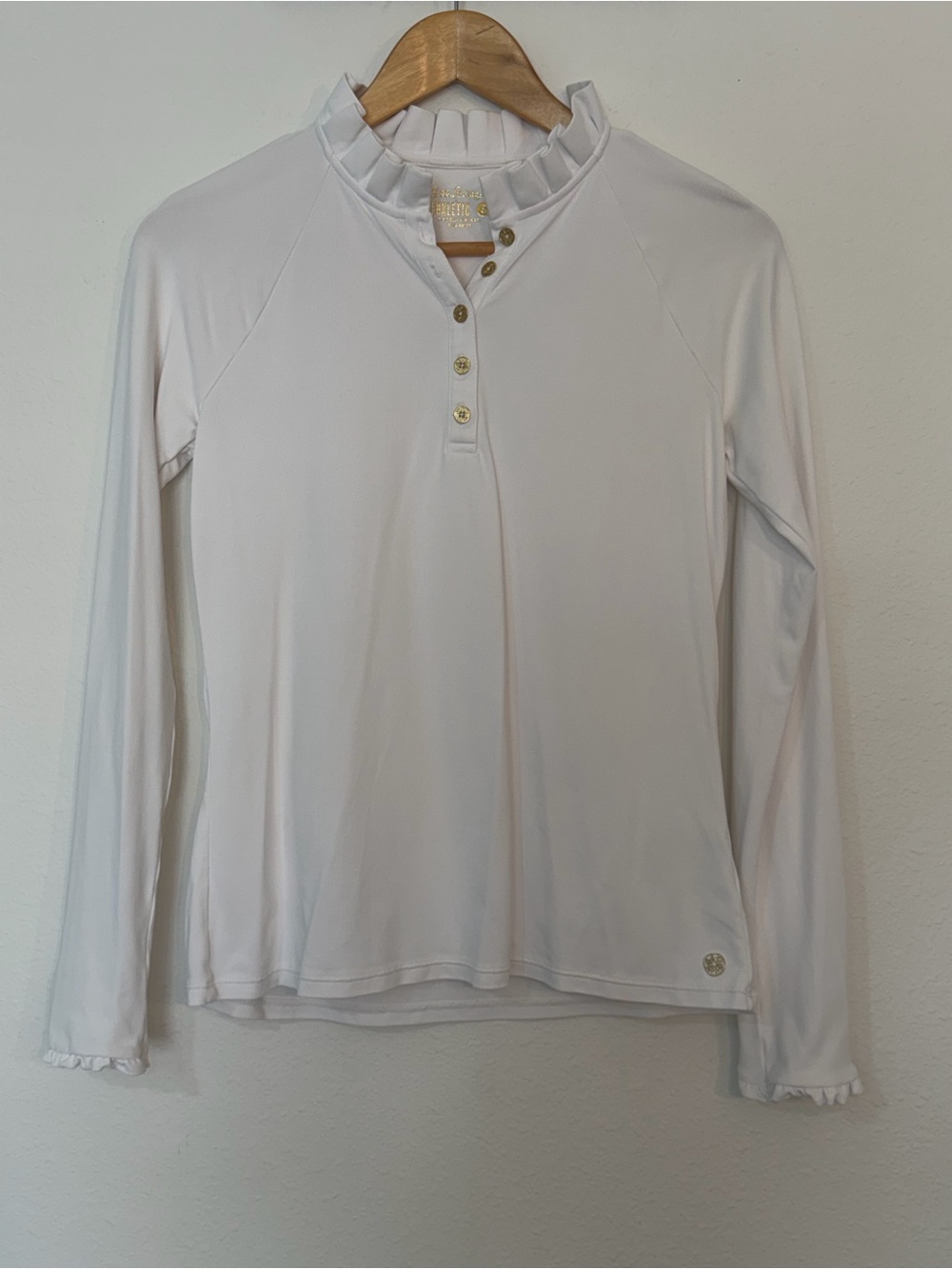 Lilly Pulitzer White Ruffled Mock-Neck Long Sleeve Tee